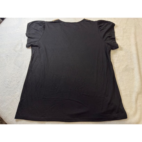 YGJKLIS Womens Black V Neck Short Sleeve Top Lace Trimmed Tunic Shirt XL - Picture 7 of 10